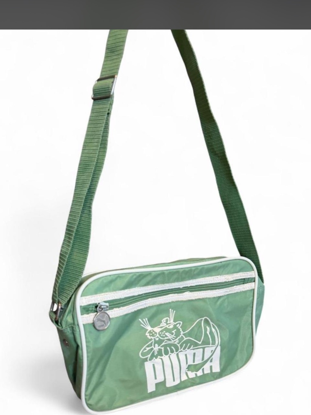 Puma Green Nylon Messenger Bag with White Trim